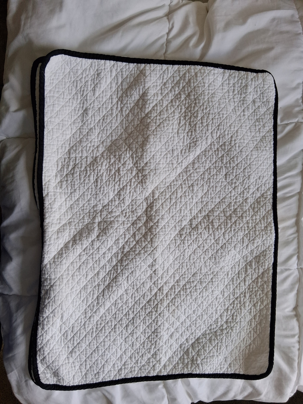 White Quilted Pillow Cover with Black Border